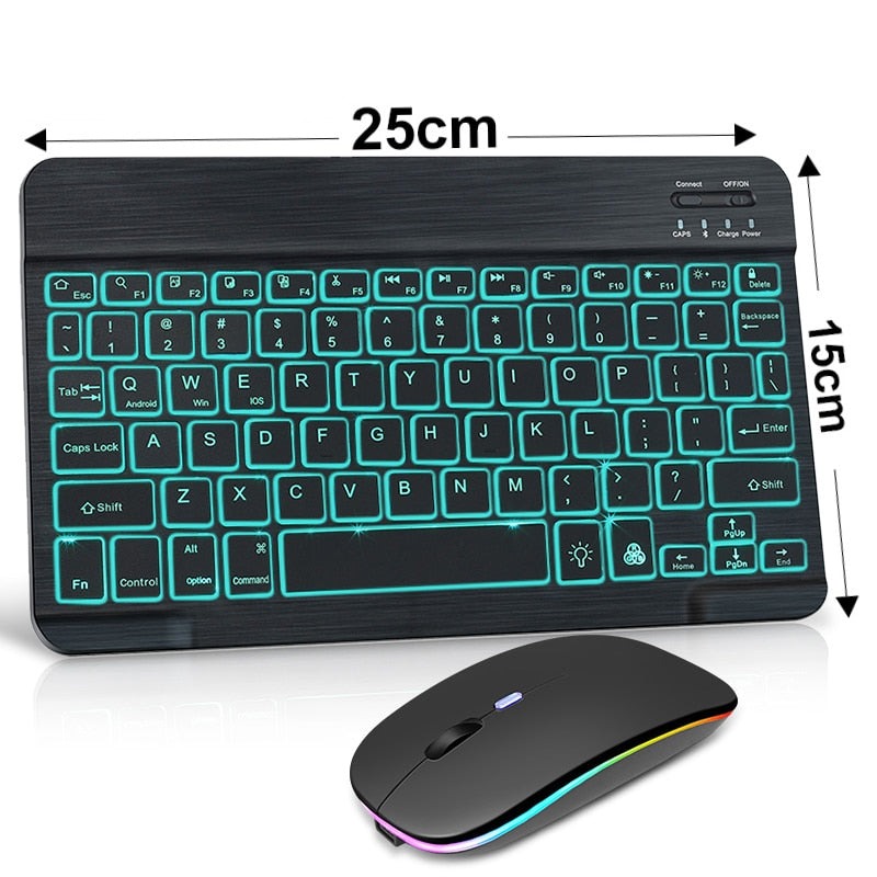 Teclado e mouse Bluetooth sem fio RGB.